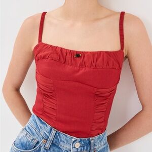 Reformation Emery red linen top